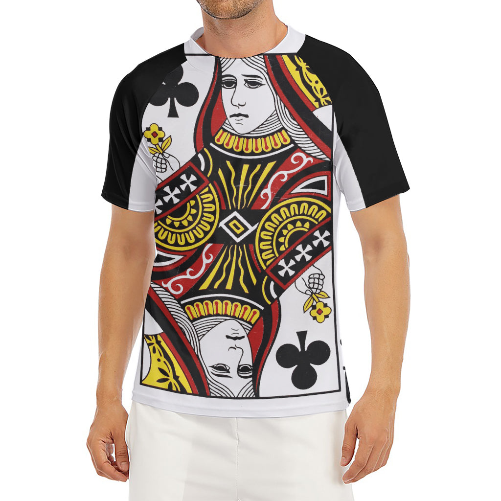 Queen Of Clubs Playing Card Print Men's Short Sleeve Rash Guard
