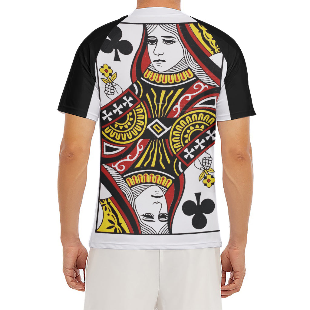Queen Of Clubs Playing Card Print Men's Short Sleeve Rash Guard