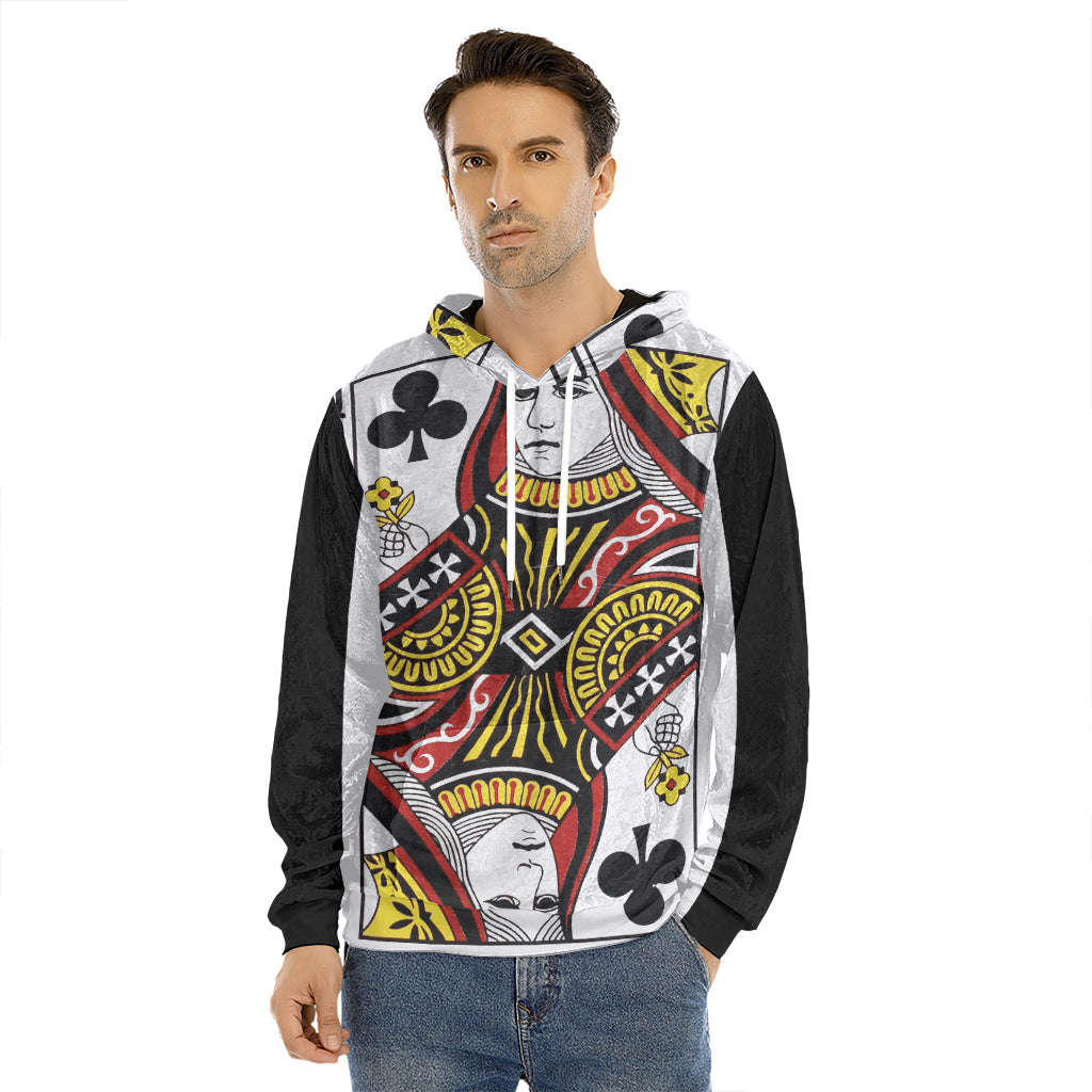 Queen Of Clubs Playing Card Print Men's Velvet Pullover Hoodie