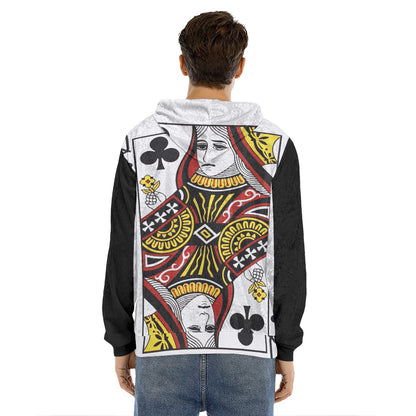 Queen Of Clubs Playing Card Print Men's Velvet Pullover Hoodie