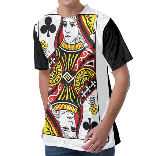 Queen Of Clubs Playing Card Print Men's Velvet T-Shirt