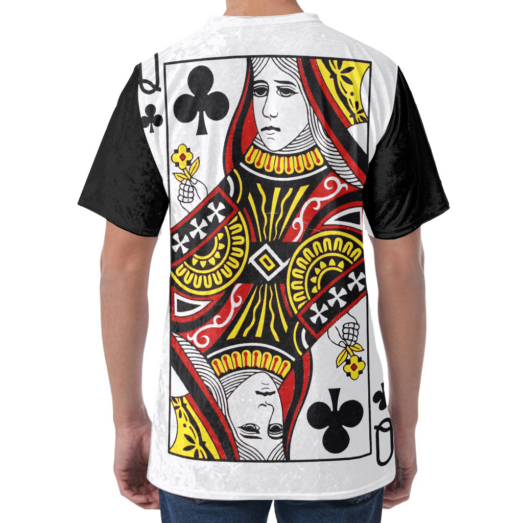 Queen Of Clubs Playing Card Print Men's Velvet T-Shirt