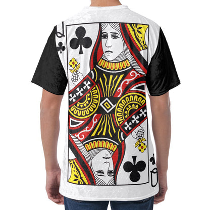 Queen Of Clubs Playing Card Print Men's Velvet T-Shirt
