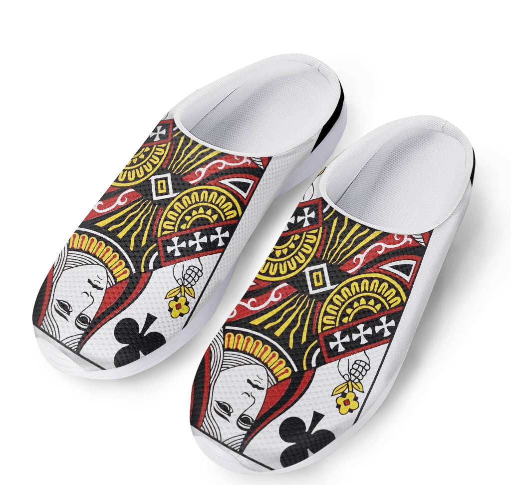Queen Of Clubs Playing Card Print Mesh Casual Shoes
