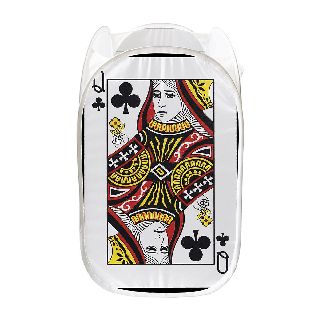 Queen Of Clubs Playing Card Print Mesh Laundry Hamper