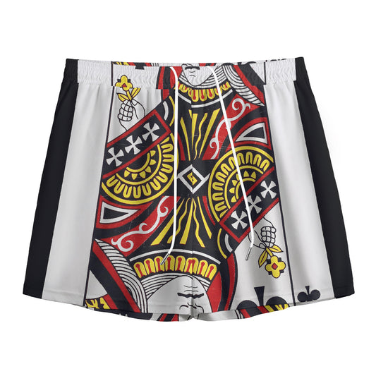 Queen Of Clubs Playing Card Print Mesh Shorts