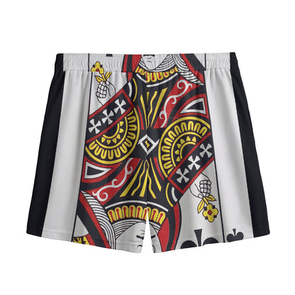 Queen Of Clubs Playing Card Print Mesh Shorts