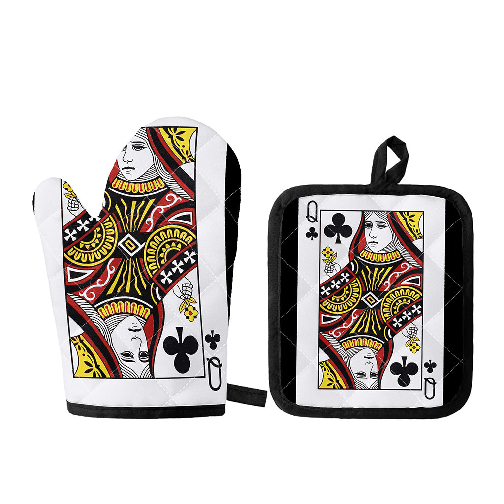 Queen Of Clubs Playing Card Print Oven Mitt And Pot Holder Set