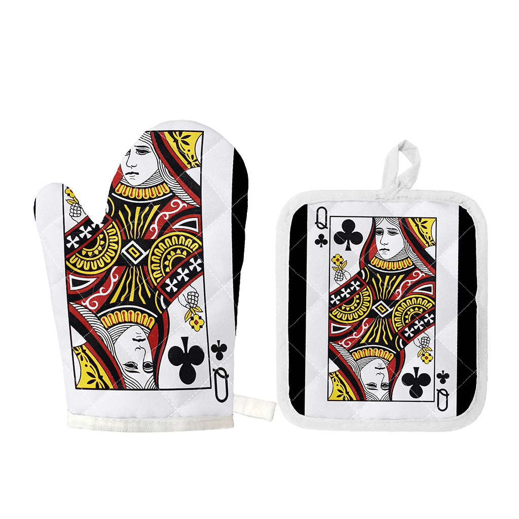 Queen Of Clubs Playing Card Print Oven Mitt And Pot Holder Set