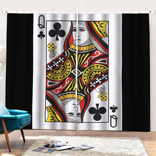 Queen Of Clubs Playing Card Print Pencil Pleat Curtains