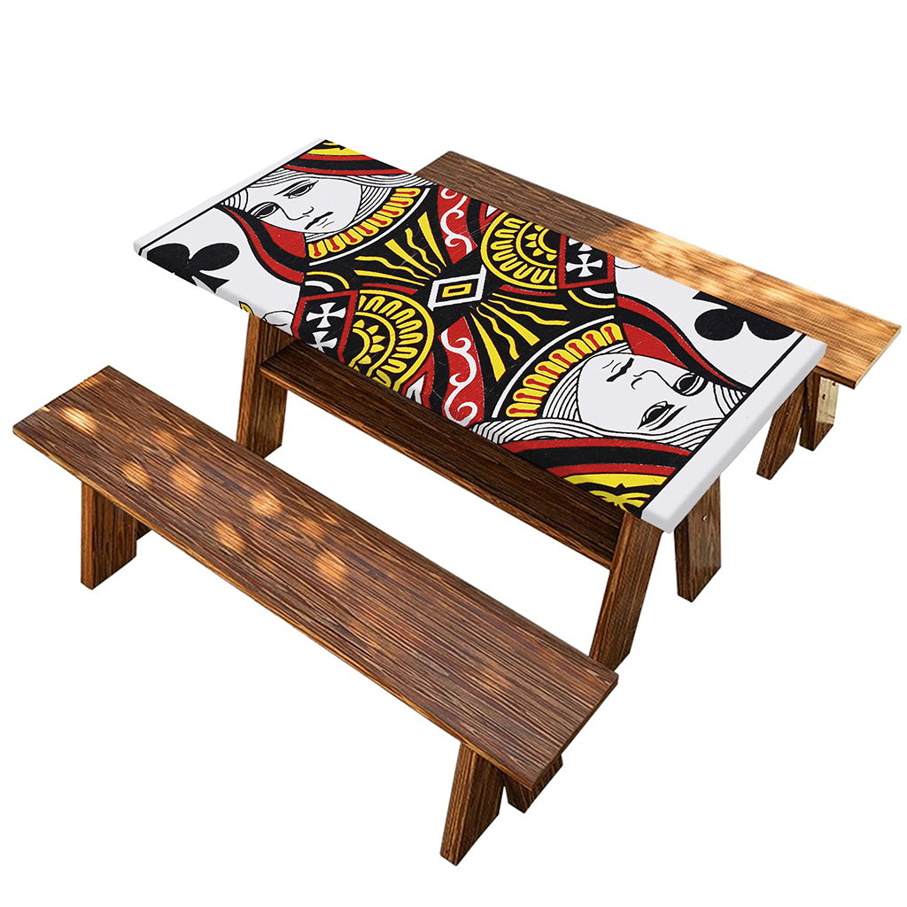 Queen Of Clubs Playing Card Print Picnic Table Cover