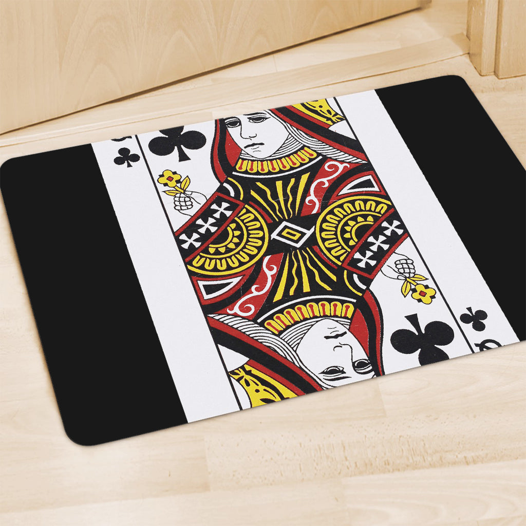 Queen Of Clubs Playing Card Print Polyester Doormat