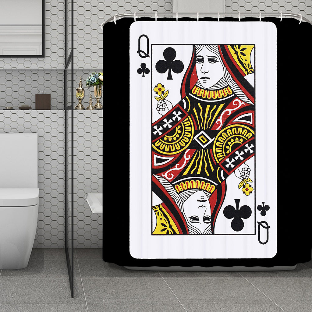 Queen Of Clubs Playing Card Print Polyester Shower Curtain