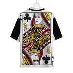 Queen Of Clubs Playing Card Print Rayon Hawaiian Shirt