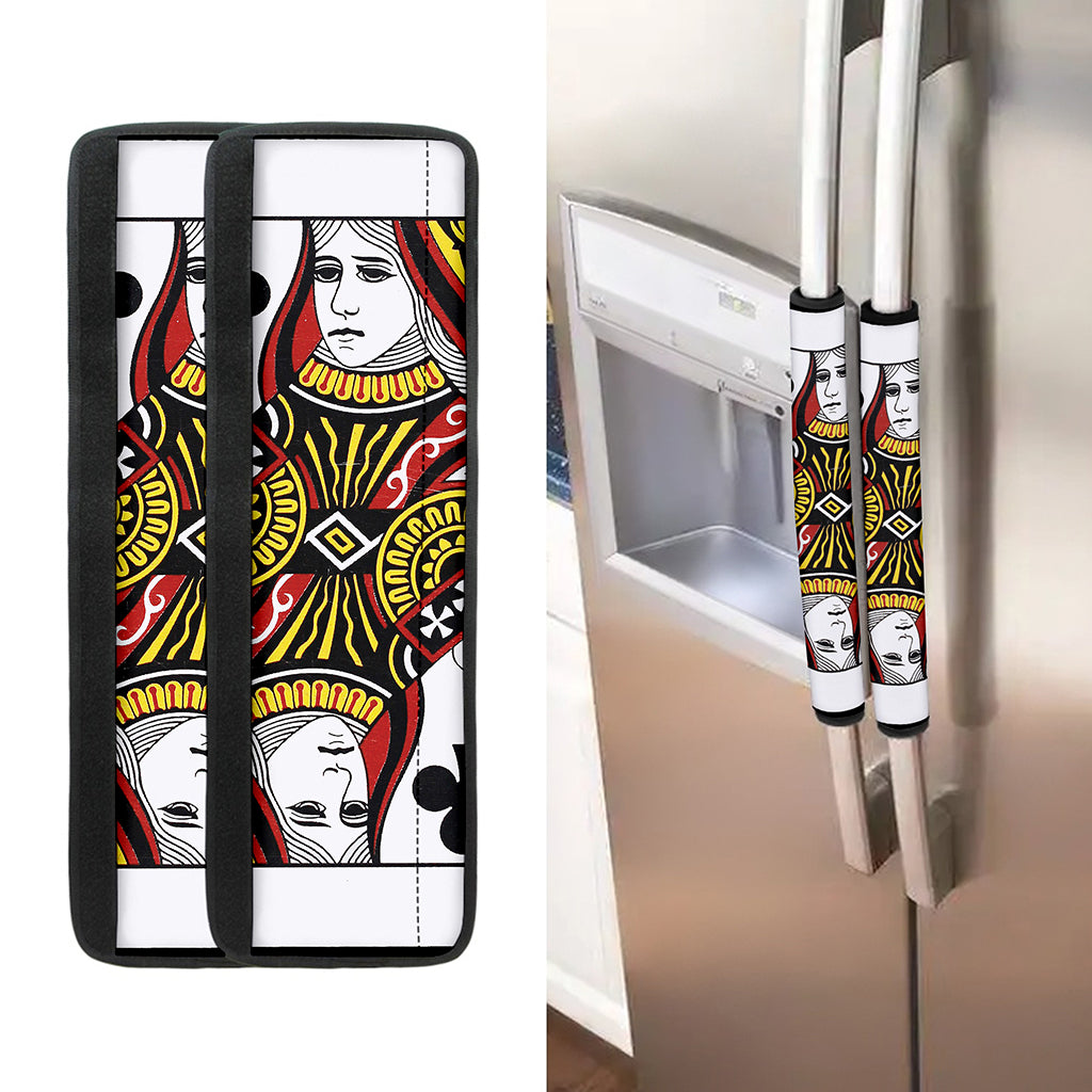 Queen Of Clubs Playing Card Print Refrigerator Handle Covers