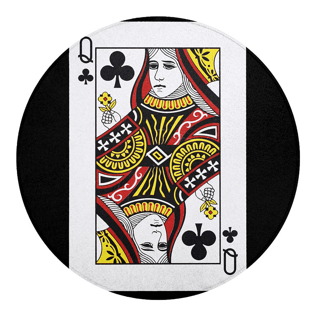 Queen Of Clubs Playing Card Print Round Blanket