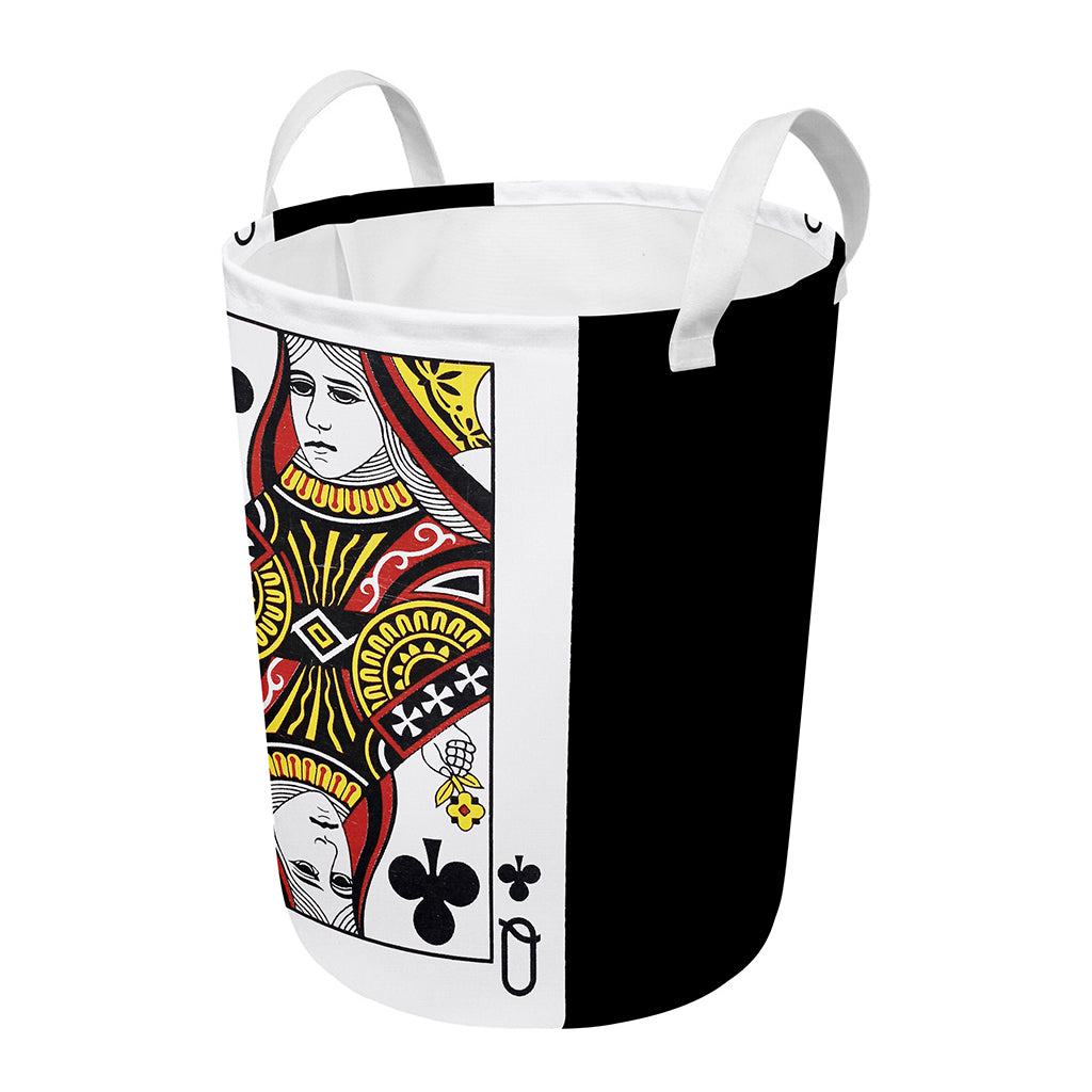 Queen Of Clubs Playing Card Print Round Laundry Basket