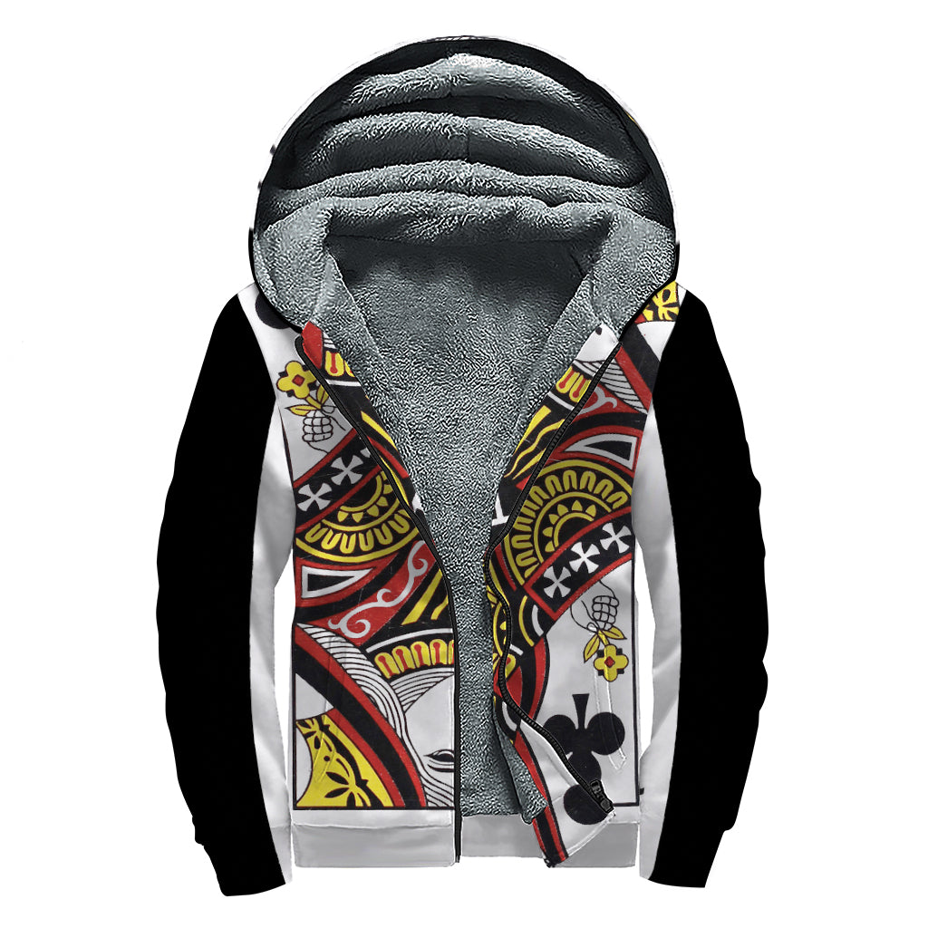 Queen Of Clubs Playing Card Print Sherpa Lined Zip Up Hoodie