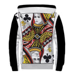 Queen Of Clubs Playing Card Print Sherpa Lined Zip Up Hoodie
