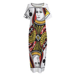 Queen Of Clubs Playing Card Print Short Sleeve Long Nightdress