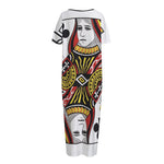 Queen Of Clubs Playing Card Print Short Sleeve Long Nightdress