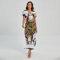 Queen Of Clubs Playing Card Print Short Sleeve Maxi Dress