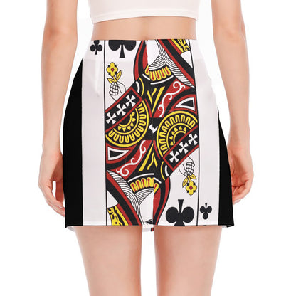 Queen Of Clubs Playing Card Print Side Slit Mini Skirt