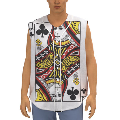 Queen Of Clubs Playing Card Print Sleeveless Baseball Jersey