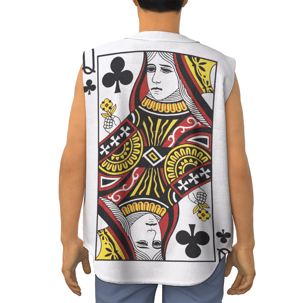 Queen Of Clubs Playing Card Print Sleeveless Baseball Jersey