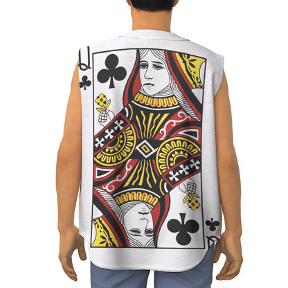 Queen Of Clubs Playing Card Print Sleeveless Baseball Jersey