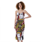 Queen Of Clubs Playing Card Print Slim Fit Midi Cami Dress