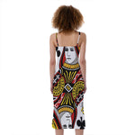 Queen Of Clubs Playing Card Print Slim Fit Midi Cami Dress