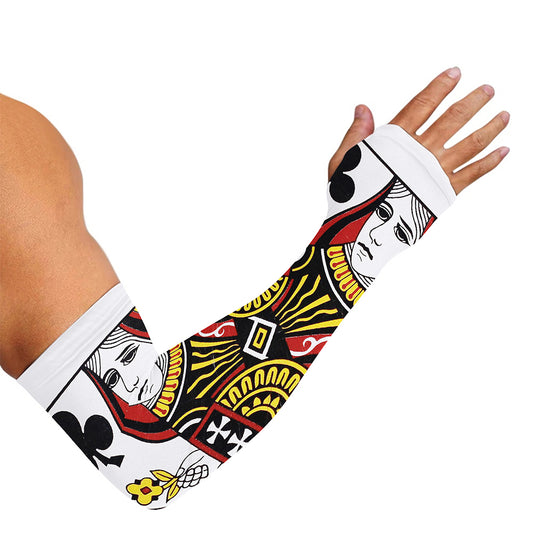 Queen Of Clubs Playing Card Print Sun Protection Arm Sleeves