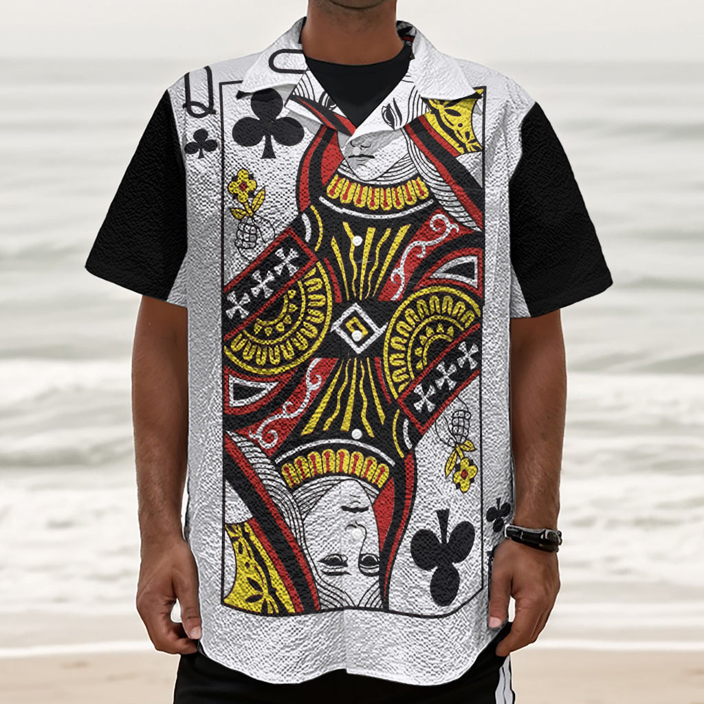 Queen Of Clubs Playing Card Print Textured Short Sleeve Shirt