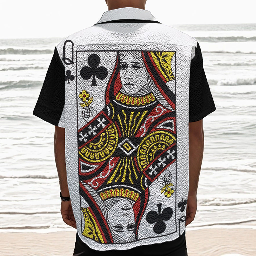 Queen Of Clubs Playing Card Print Textured Short Sleeve Shirt