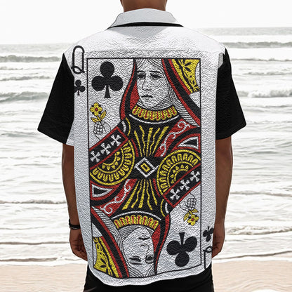Queen Of Clubs Playing Card Print Textured Short Sleeve Shirt