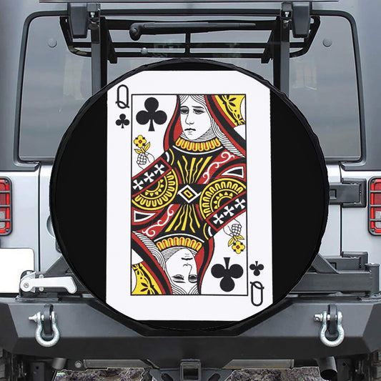 Queen Of Clubs Playing Card Print Tire Cover