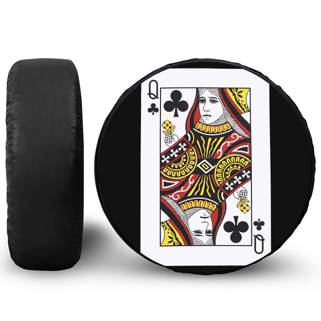 Queen Of Clubs Playing Card Print Tire Cover