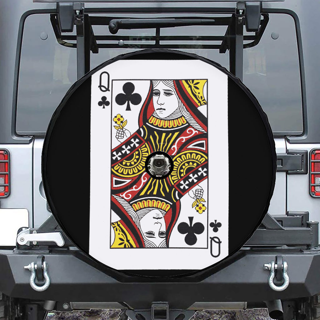 Queen Of Clubs Playing Card Print Tire Cover With Camera Hole