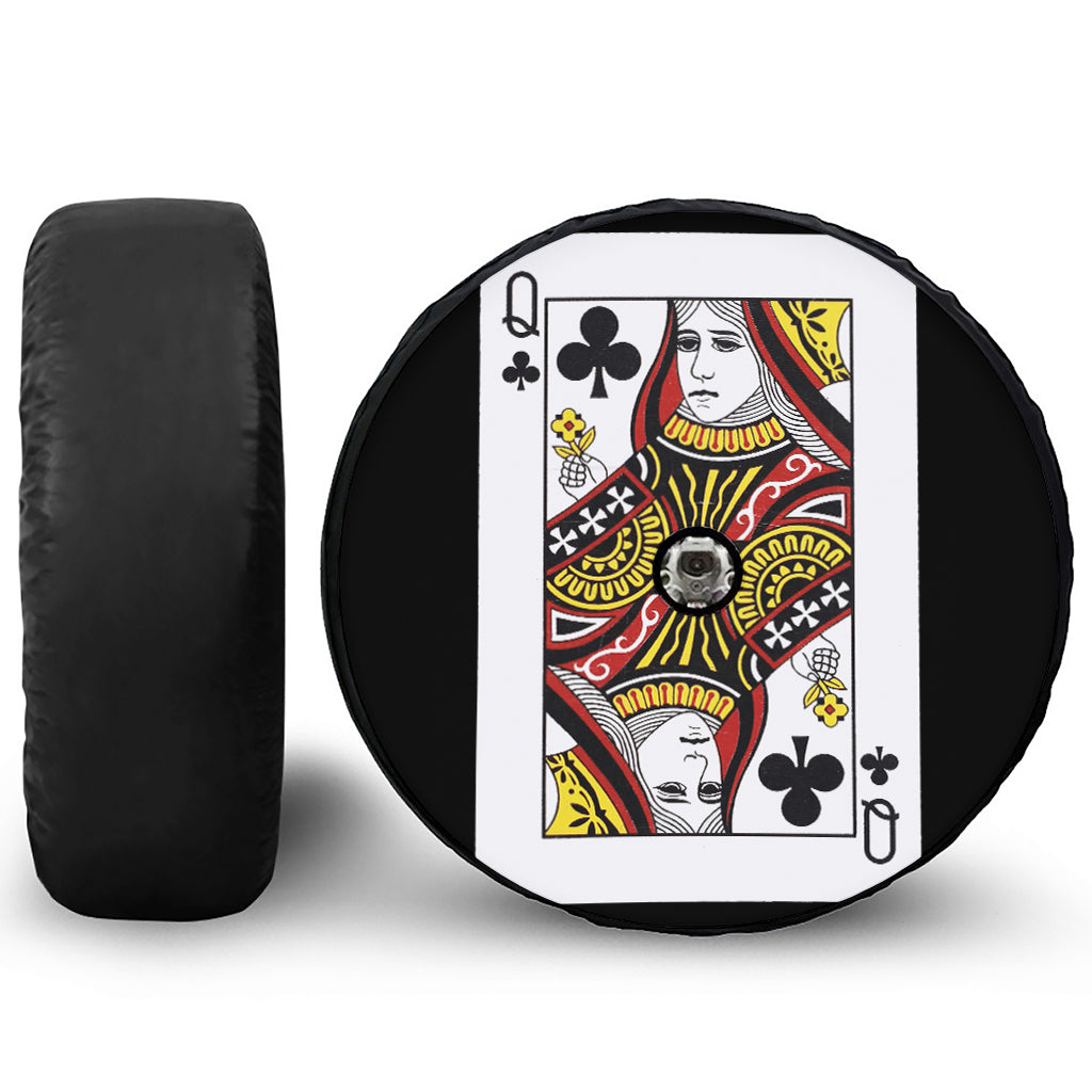 Queen Of Clubs Playing Card Print Tire Cover With Camera Hole