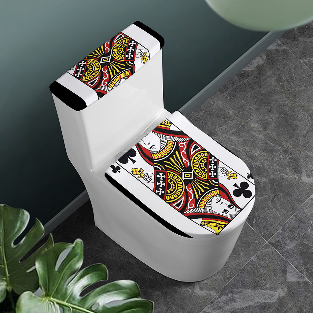 Queen Of Clubs Playing Card Print Toilet Lid And Tank Cover Set