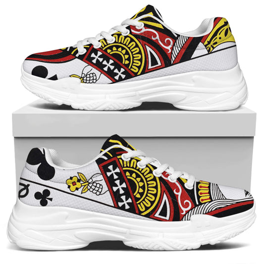 Queen Of Clubs Playing Card Print White Chunky Shoes