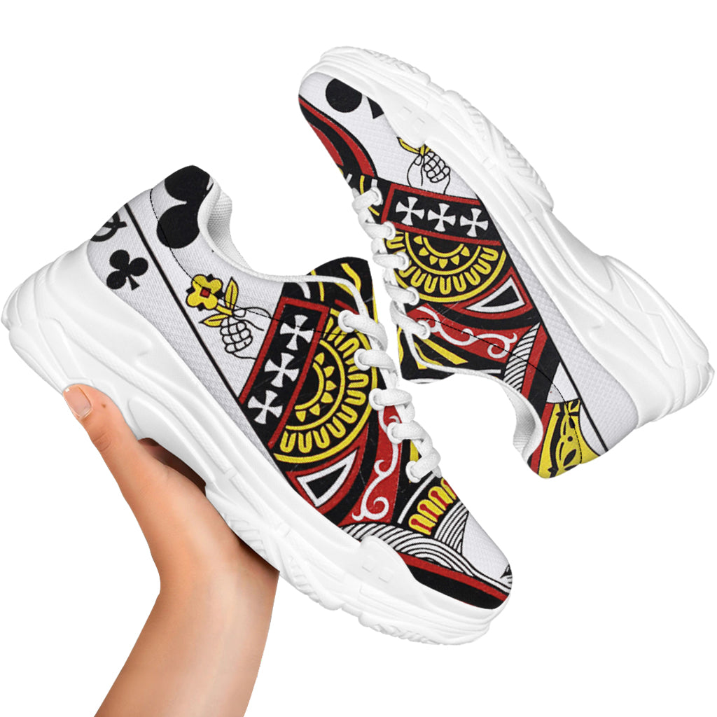Queen Of Clubs Playing Card Print White Chunky Shoes