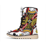 Queen Of Clubs Playing Card Print Winter Boots