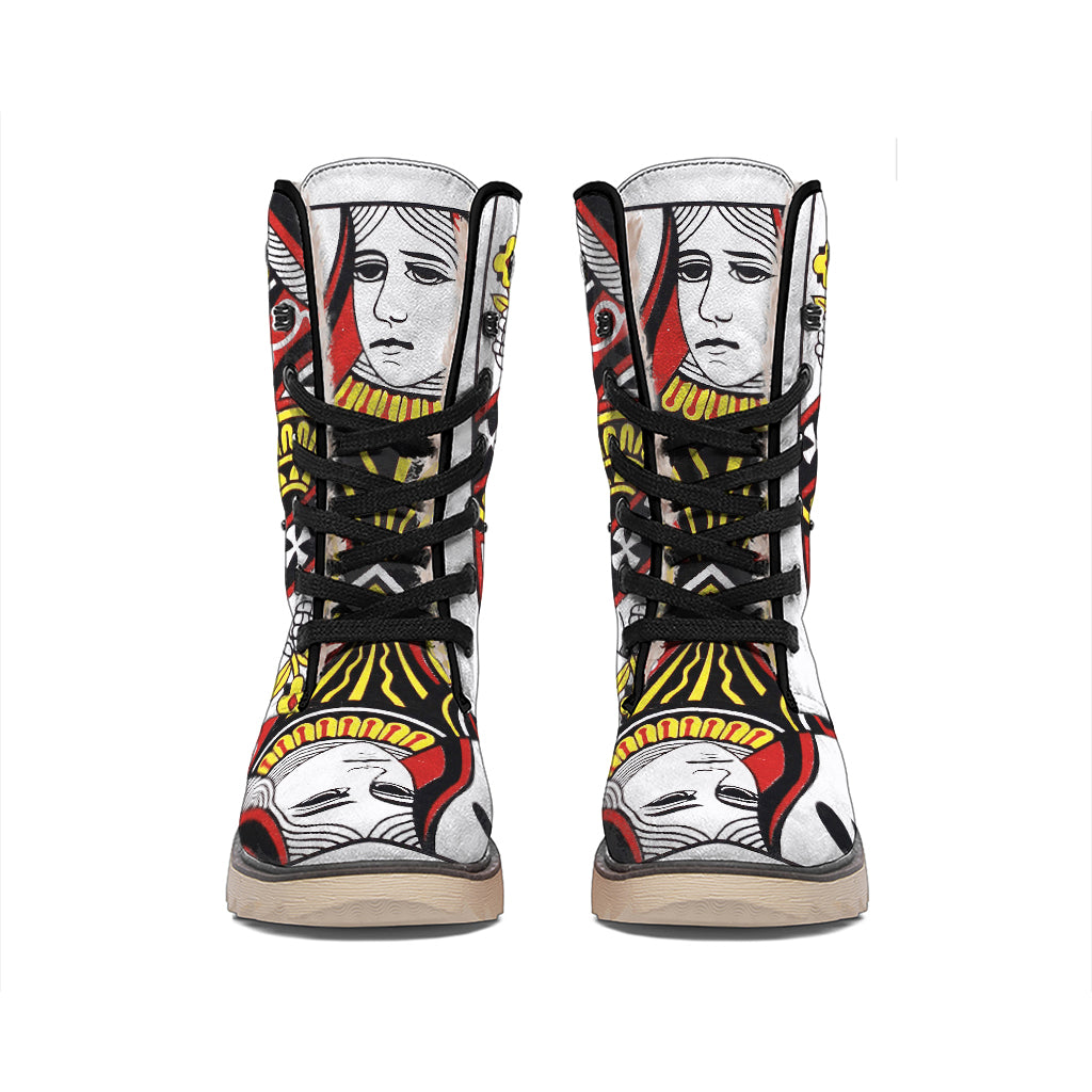 Queen Of Clubs Playing Card Print Winter Boots