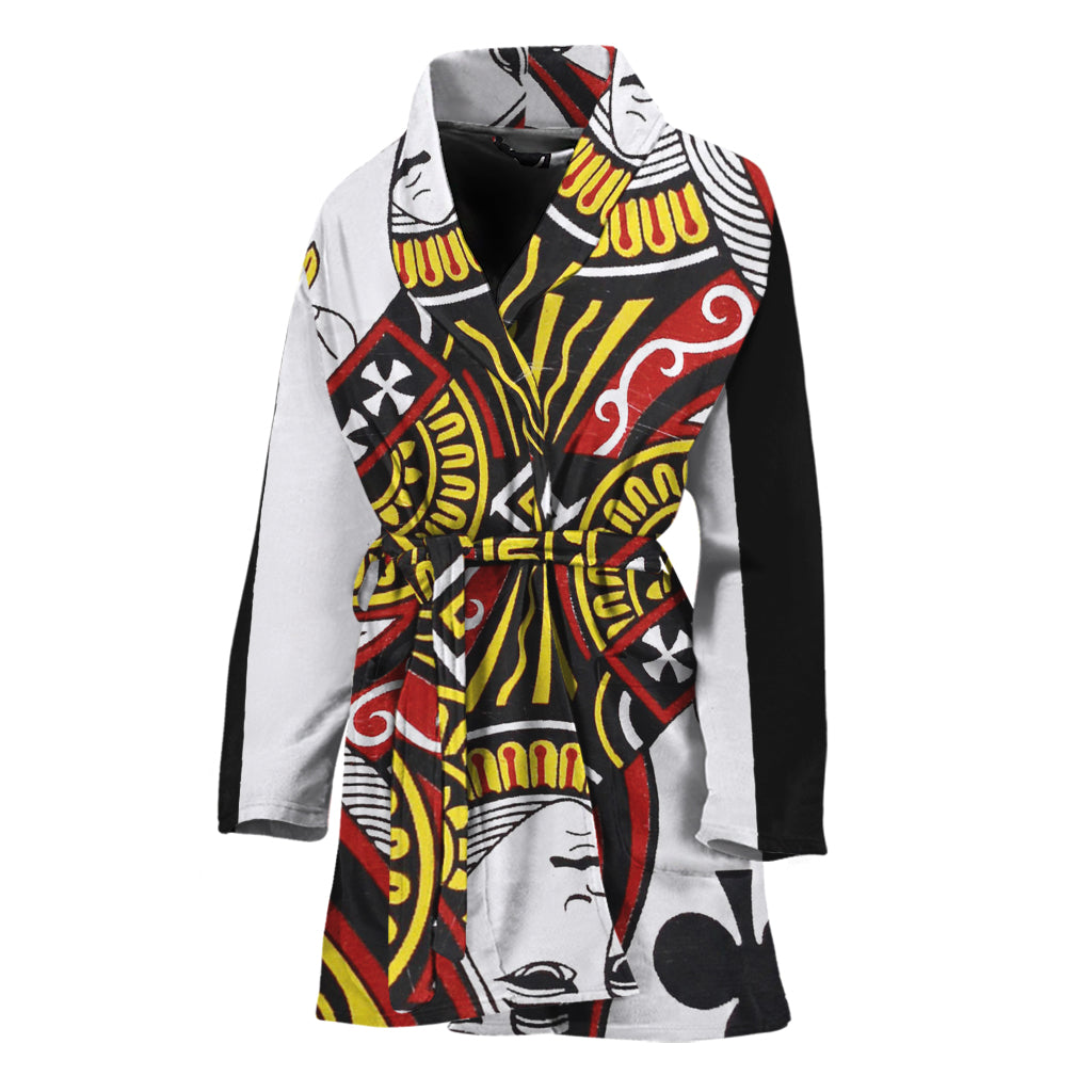 Queen Of Clubs Playing Card Print Women's Bathrobe