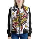 Queen Of Clubs Playing Card Print Women's Bomber Jacket