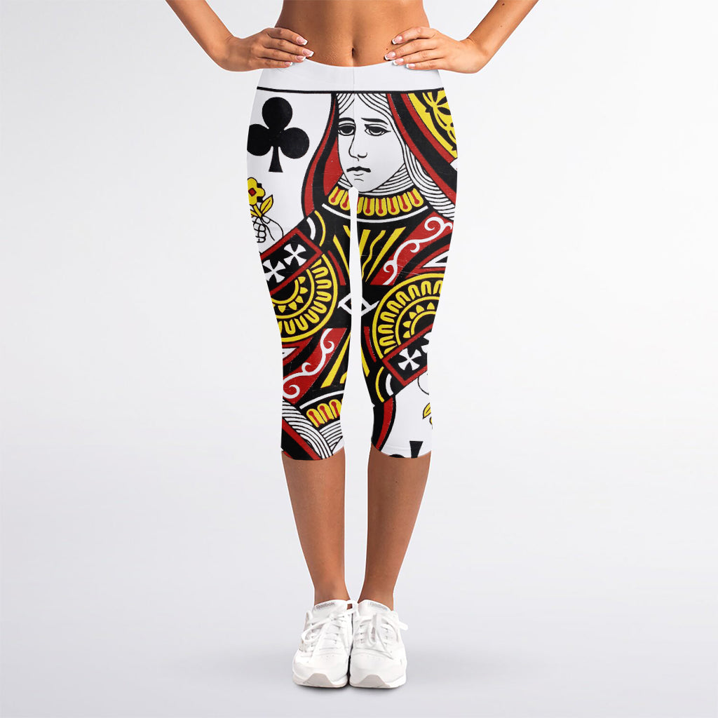 Queen Of Clubs Playing Card Print Women's Capri Leggings