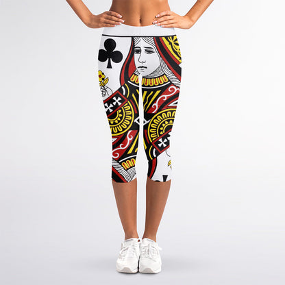 Queen Of Clubs Playing Card Print Women's Capri Leggings