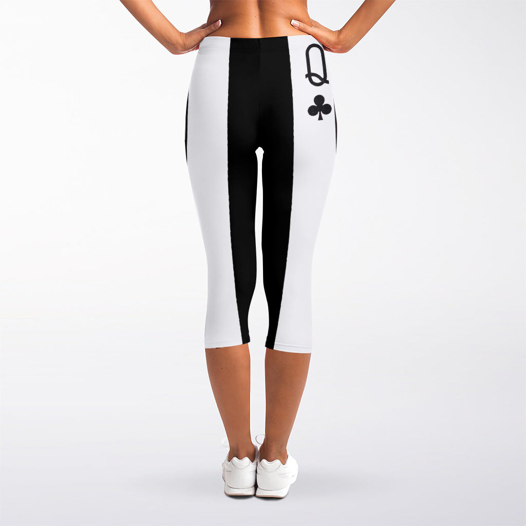 Queen Of Clubs Playing Card Print Women's Capri Leggings